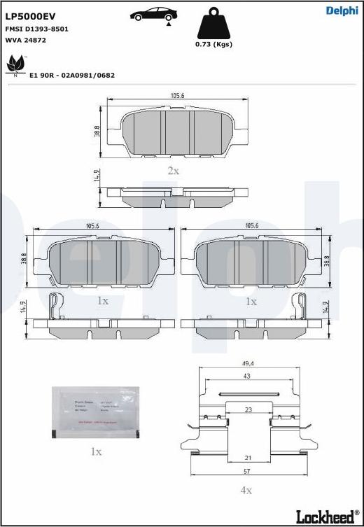 Delphi LP5000EV - Bremsbelagsatz, Scheibenbremse parts5.com