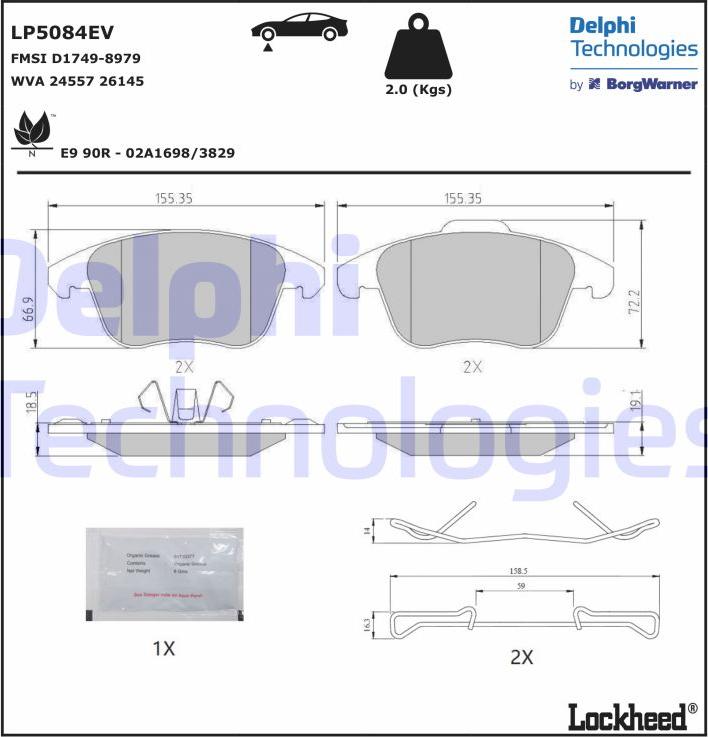 Delphi LP5084EV - Kit de plaquettes de frein, frein à disque parts5.com