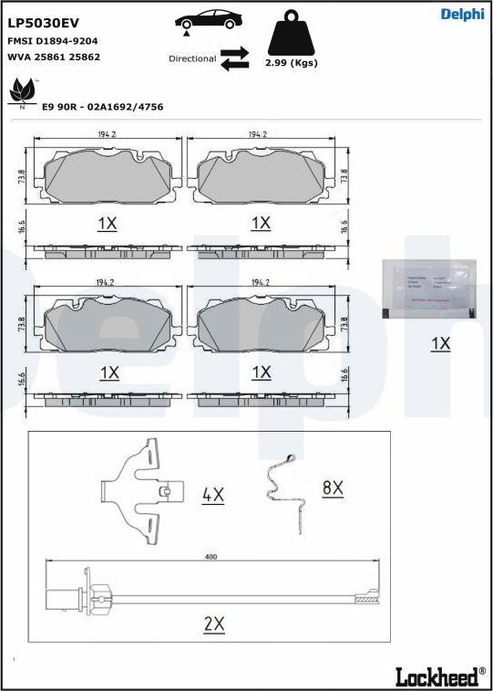 Delphi LP5030EV - Juego de pastillas de freno parts5.com