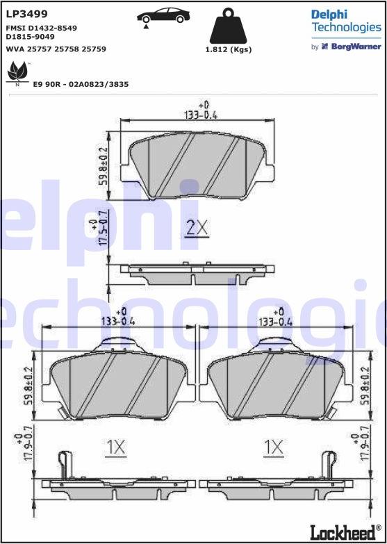 Delphi LP3499 - Bremsbelagsatz, Scheibenbremse parts5.com