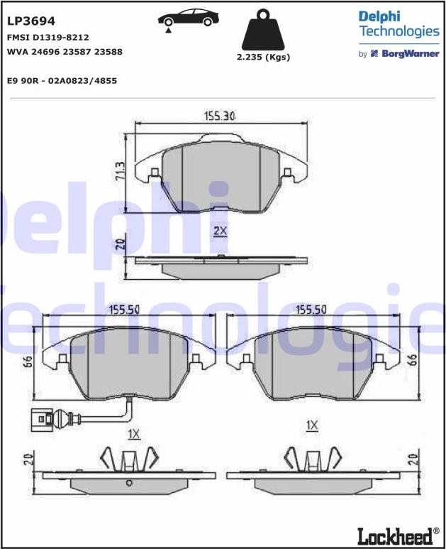 Delphi LP3694 - Тормозные колодки, дисковые, комплект parts5.com