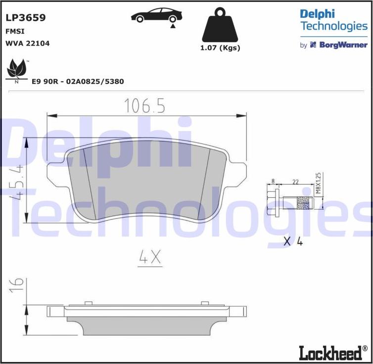 Delphi LP3659 - Komplet pločica, disk-kočnica parts5.com