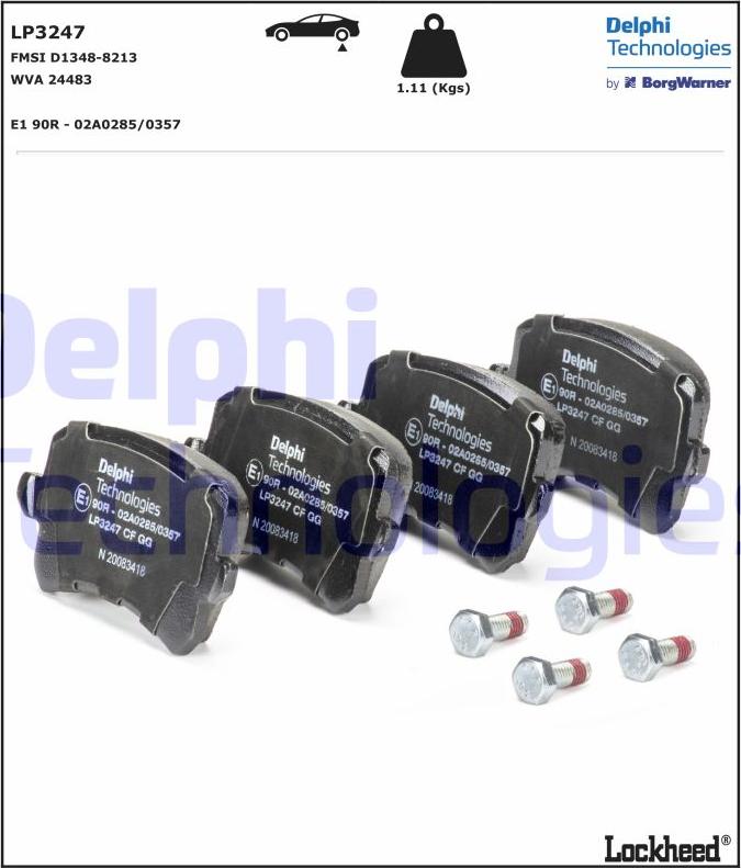 Delphi LP3247 - Sada brzdových destiček, kotoučová brzda parts5.com