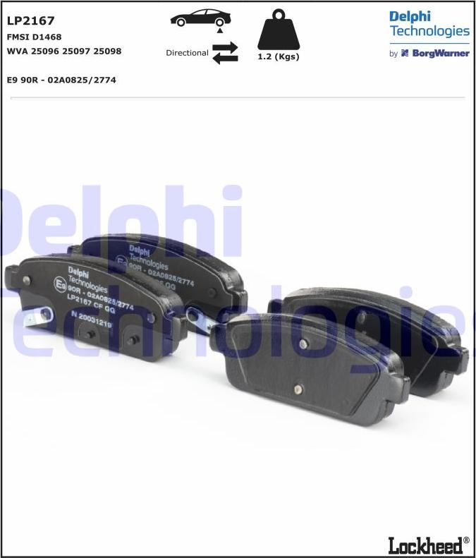 Delphi LP2167 - Sada brzdových platničiek kotúčovej brzdy parts5.com