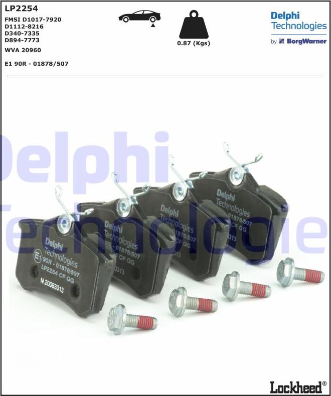 Delphi LP2254 - Piduriklotsi komplekt,ketaspidur parts5.com