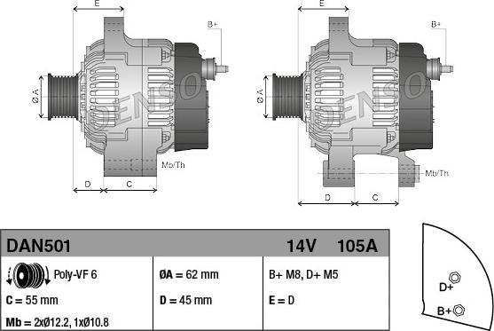 Denso DAN501 - Alternatör parts5.com