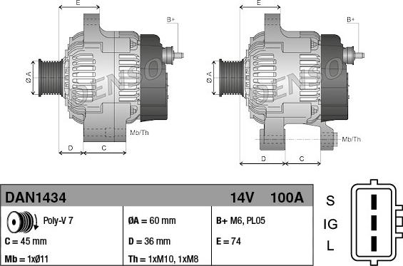 Denso DAN1434 - Generator / Alternator parts5.com