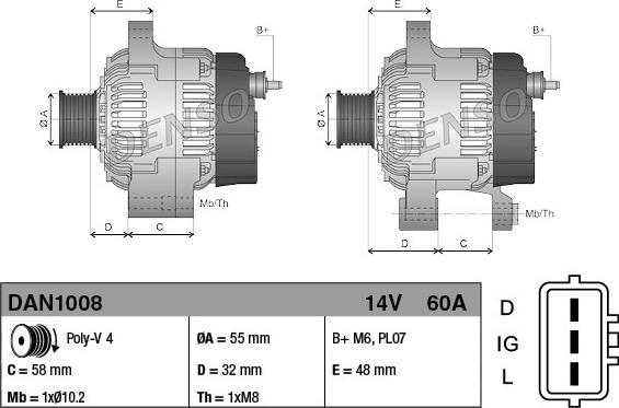 Denso DAN1008 - Generator / Alternator parts5.com