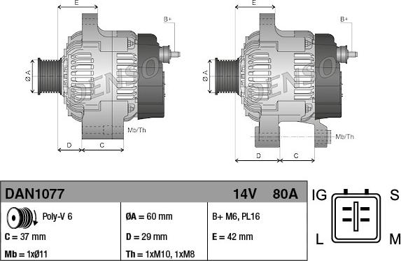 Denso DAN1077 - Alternator parts5.com