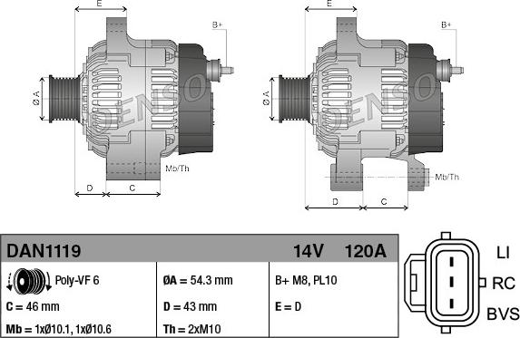 Denso DAN1119 - Alternador parts5.com