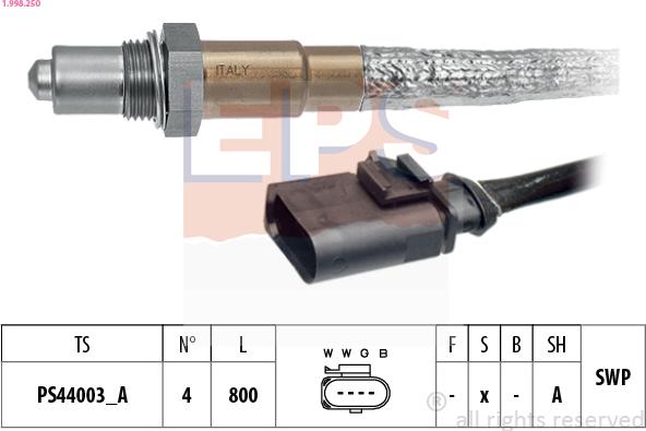 EPS 1.998.250 - Αισθητήρας λάμδα parts5.com