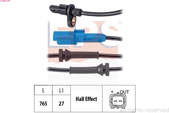 EPS 1.960.170 - Датчик ABS, частота вращения колеса parts5.com