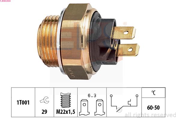 EPS 1.850.034 - Lämpökytkin, jäähdyttimen puhallin parts5.com