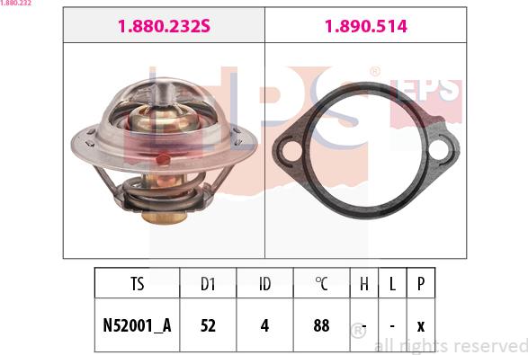 EPS 1.880.232 - Termostat,lichid racire parts5.com