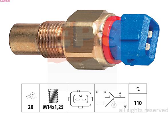 EPS 1.830.521 - Sensor, temperatura del refrigerante parts5.com