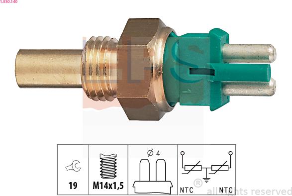 EPS 1.830.140 - Sensor, temperatura del refrigerante parts5.com