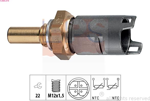 EPS 1.830.274 - Senzor,temperatura lichid de racire parts5.com