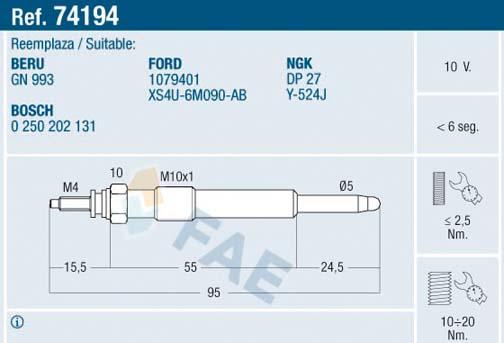 FAE 74194 - Bujie incandescenta parts5.com