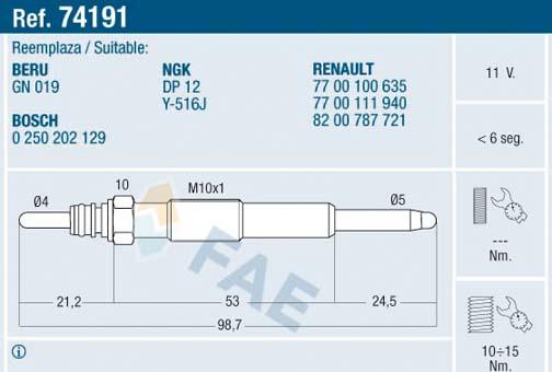 FAE 74191 - Bujía de precalentamiento parts5.com