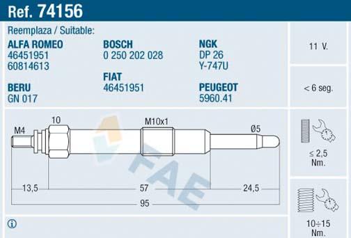 FAE 74156 - Bujía de precalentamiento parts5.com