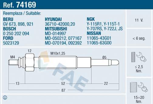 FAE 74169 - Vzigalne svecke parts5.com