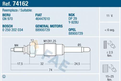 FAE 74162 - Kızdırma bujisi parts5.com