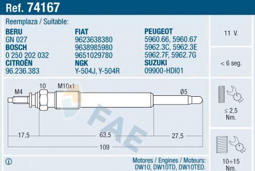 FAE 74167 - Bujía de precalentamiento parts5.com