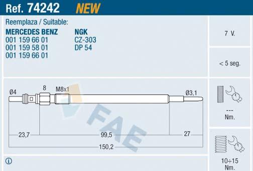 FAE 74242 - Świeca żarowa parts5.com