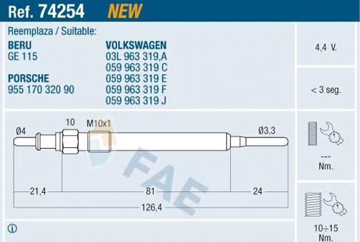 FAE 74254 - Svjećica parts5.com