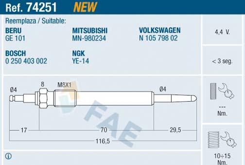 FAE 74251 - Bujie incandescenta parts5.com