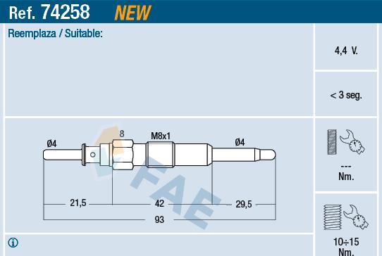 FAE 74258 - Bujie incandescenta parts5.com