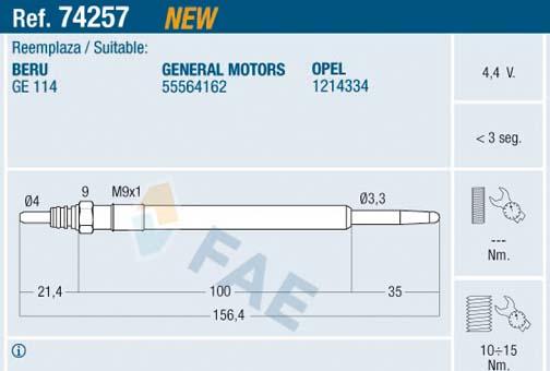 FAE 74257 - Bujía de precalentamiento parts5.com