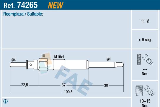 FAE 74265 - Bujía de precalentamiento parts5.com