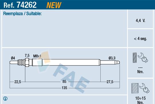 FAE 74262 - Bougie de préchauffage parts5.com