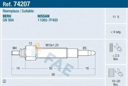 FAE 74207 - Bujía de precalentamiento parts5.com