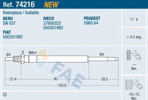 FAE 74216 - Bujía de precalentamiento parts5.com