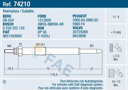 FAE 74210 - Bujía de precalentamiento parts5.com