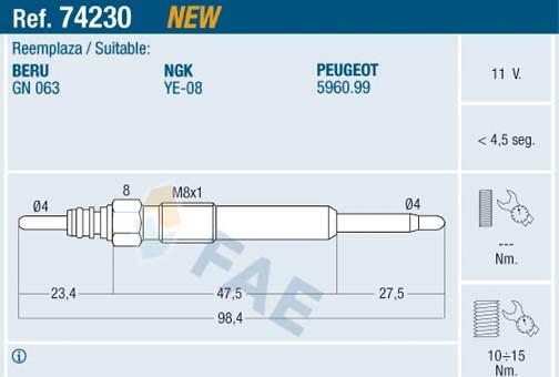 FAE 74230 - Bujie incandescenta parts5.com