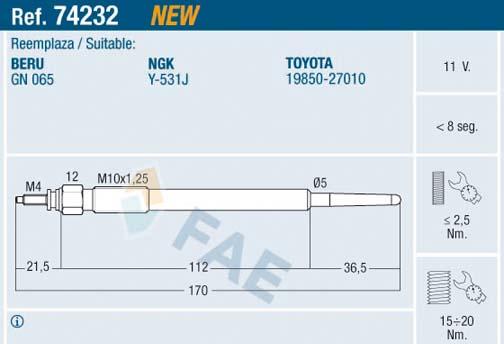 FAE 74232 - Свеча накаливания parts5.com