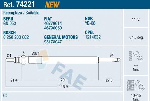 FAE 74221 - Bujía de precalentamiento parts5.com