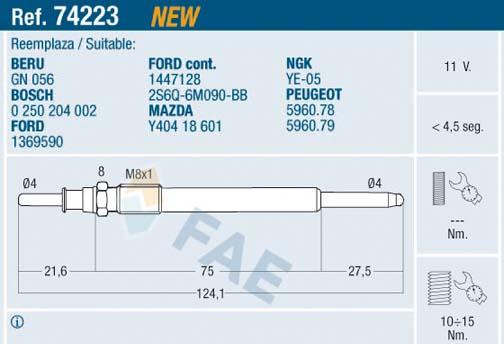 FAE 74223 - Свеча накаливания parts5.com