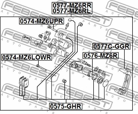 Febest 0574-MZ6UPR - Surub ghidare, etrier frana parts5.com