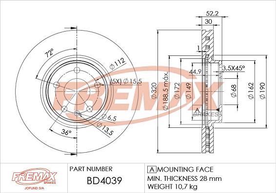 FREMAX BD-4039 - Спирачен диск parts5.com