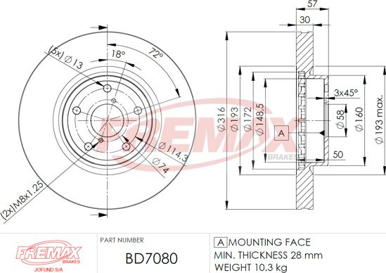 FREMAX BD-7080 - Brzdový kotúč parts5.com