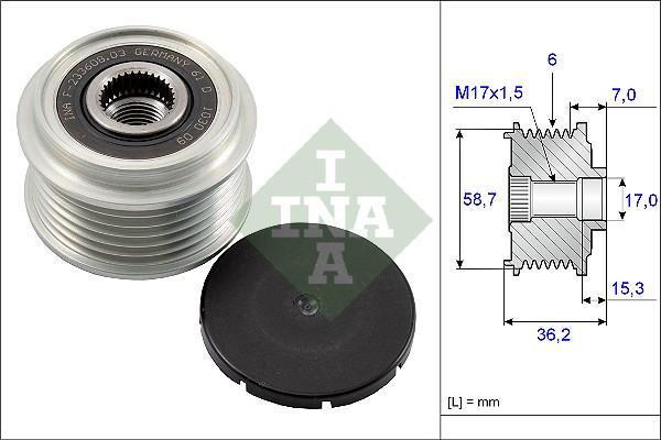 INA 535 0098 10 - Pulley, alternator, freewheel clutch parts5.com