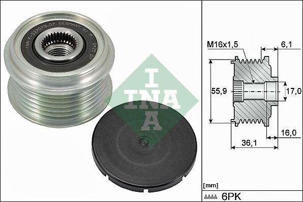 INA 535 0026 10 - Pulley, alternator, freewheel clutch parts5.com