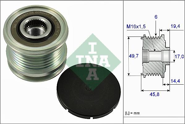 INA 535 0168 10 - Pulley, alternator, freewheel clutch parts5.com