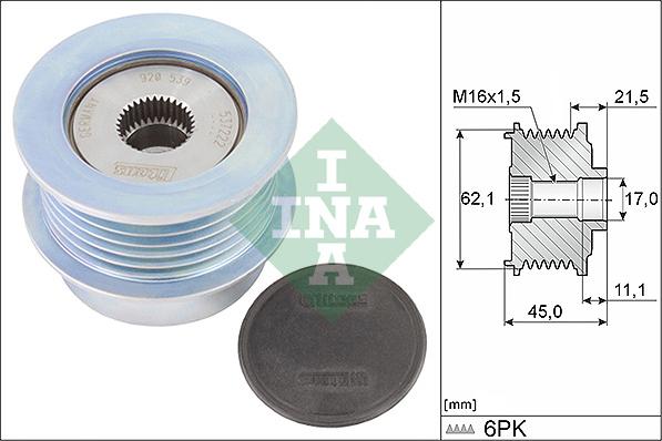 INA 535 0367 10 - Szíjtárcsa, generátor parts5.com