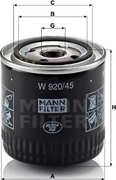 Mann-Filter W 920/45 - Filtro de aceite parts5.com