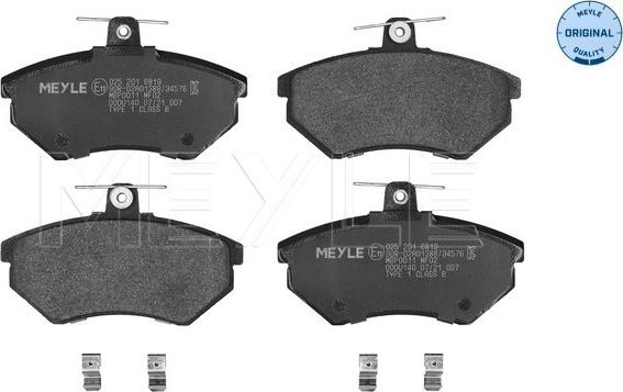 Meyle 025 201 6819 - Sada brzdových destiček, kotoučová brzda parts5.com